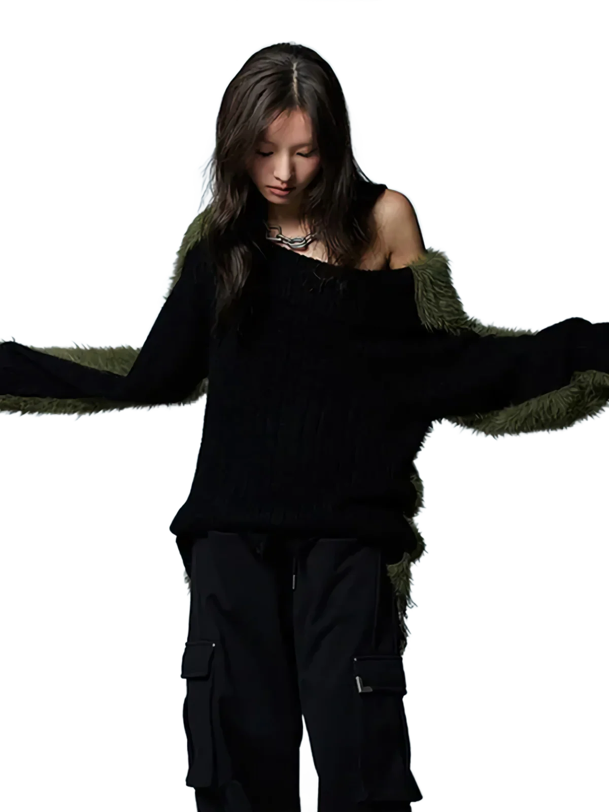'Moss' Off-Shoulder Pullover Knit Sweater - Image 3